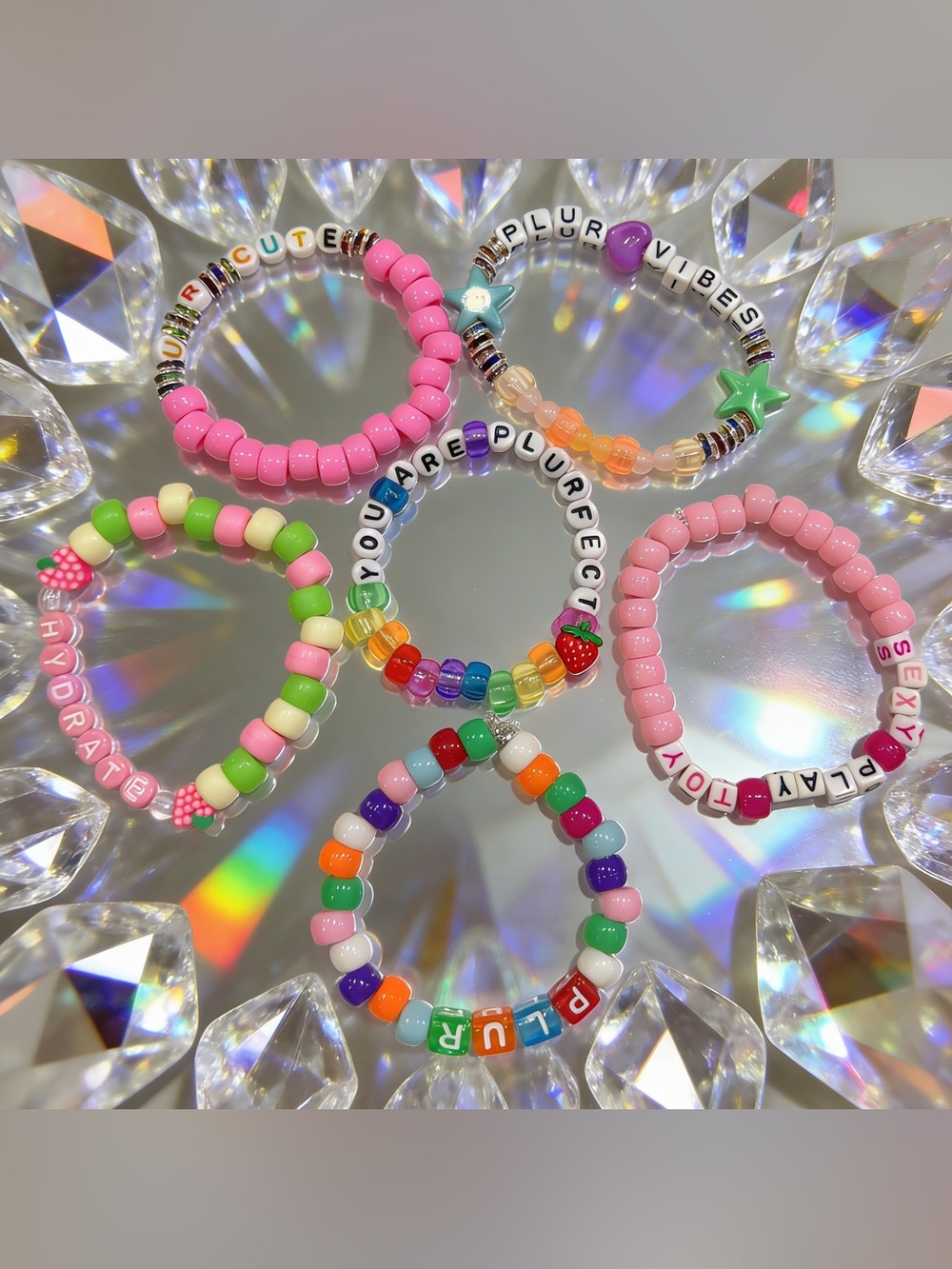 Hand Crafted Festival Kandi- Beaded Charm Bracelets